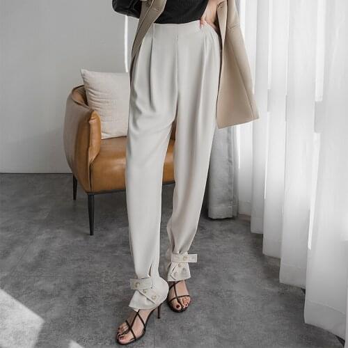 New arrival fashion korean spring women OL temperament high waist Retro casual pleated adjustable loose wild wide-leg long pants