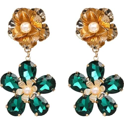 New Arrival Luxury Flowers Pendant Crystal Retro Drop Earring Charm Girls Statement Earrings Jewelry for Women Party Gift