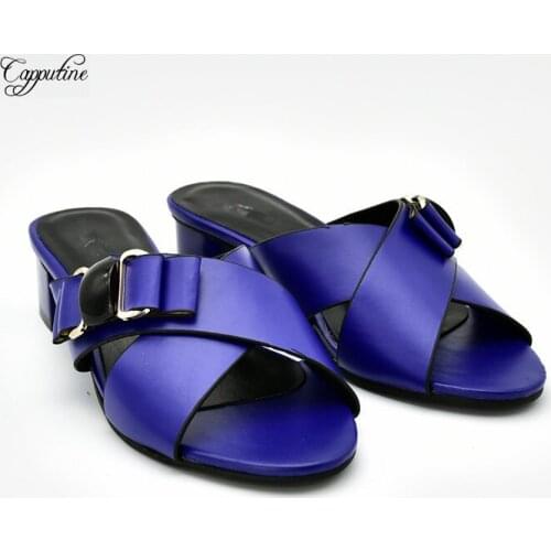 New coming royal blue medium heel African lady slipper shoes for party 89460-9 ,heel height 4.5cm