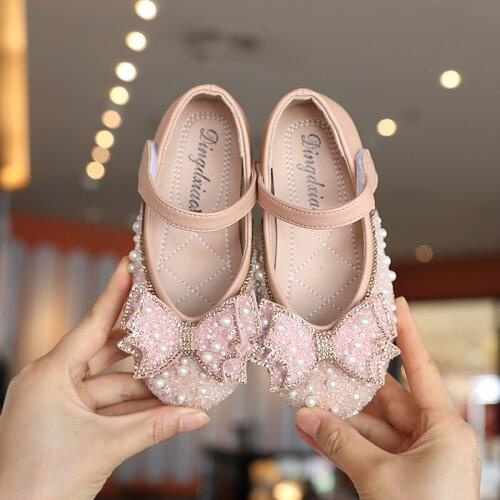 1-12 Year Kids Dress Spring Girl Shoes For Children Flats School Princess Party Pearl Leather Shoes Baby Girl Fashion Bow Shoe