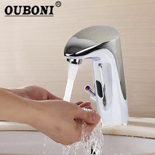 OUBONIBathroom Automatic Hands Touch Free Sensor Faucets Water Tap Basin Chrome 89000 Brass Sink Mixer Tap Faucets,Mixer Tap