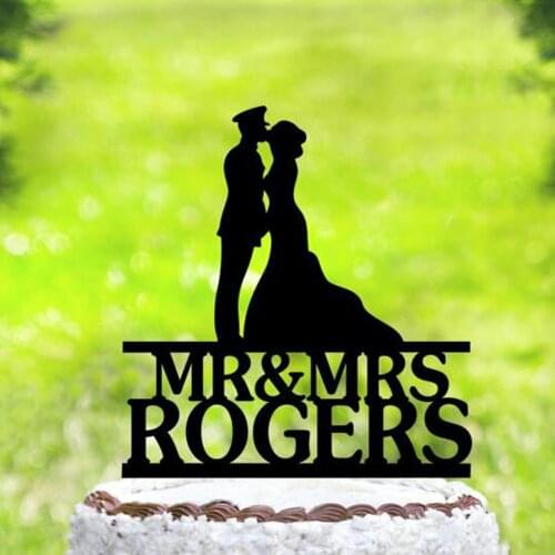 Personalized name Wedding Officer/Uniform Cake Topper,Bride &Groom Silhouette Military Cake Topper, Welcome Home Soldier Topper
