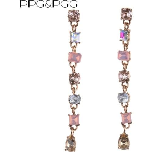 PPG&PGG Women Fashion Jewelry Vintage Long Crystal Statement Drop Earrings Factory Price Wholesale