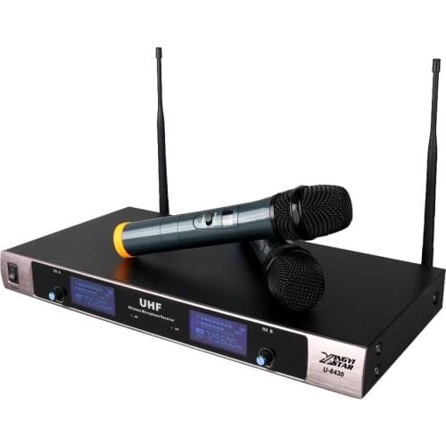 Professional UHF Handheld Wireless Microphone System Karaoke LED Display Metal 2 Cordless Mic With Receiver For Singer on Stage