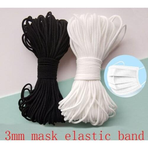 Mask Elastic Rope 3mm Round White Black Elastic Band Mask Oil Core Belt Rope Handmade DIY Protective Clothing Accessories 50y