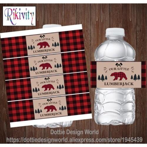 Rikivity Our-little-Lumberjack Boys Birthday Water Bottle Wine Labels Candy Bar Wrapper Stickers Baby Shower Party Decoration