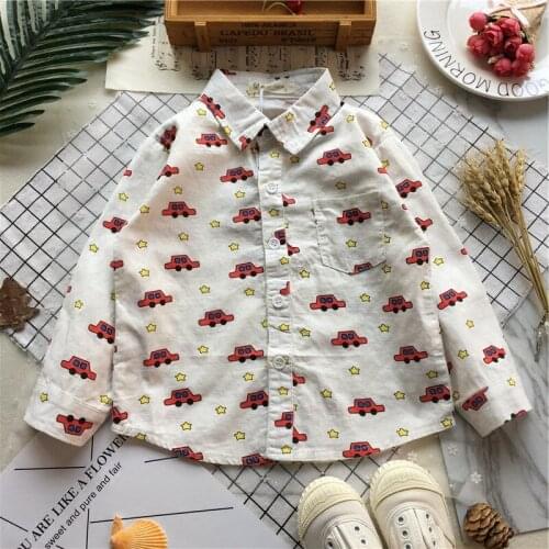 Tonytaobaby Spring New Boy Cartoon Car Print Leisure Long Sleeve Shirt Shirt Boys Shirt