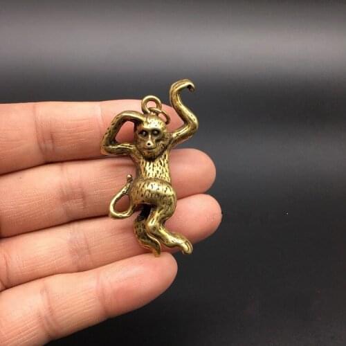 Collectable Chinese Brass Carved Animal Zodiac Dancing Monkey Exquisite Small Pendant Statues