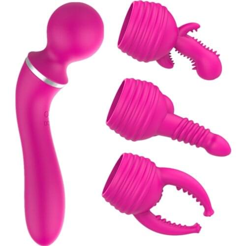 Sex Toy AV Dual Vibrator Massage 10 Frequency 3 headgear Licking Masturbator Nipples Clitoris G-spot Vagina Stimulate Magic Wand