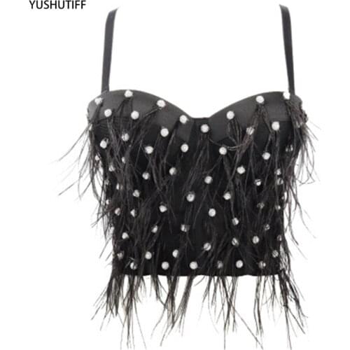 Summer Crop Top To Wear Out 2021 Sexy Cami Corset Tops Feather Tassel Diamond NightClub Performance Ropa De Mujer Goth Top DB996