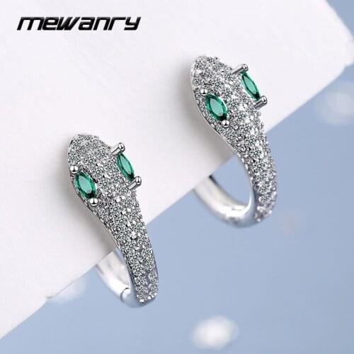 MEWANRY Prevent Allergy 925 Sterling Silver Stud Earrings New Trend Elegant Charming Sparkling Zircon Little Snake Bride Jewelry