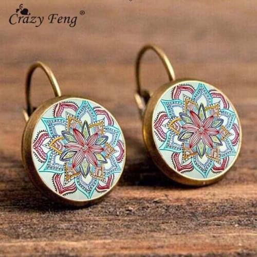Crazy Feng Boho Flower Drop Earrings For Women Vintage Jewelry Geometric Pattern Round Earings Bijoux boucles d'oreilles bohemia