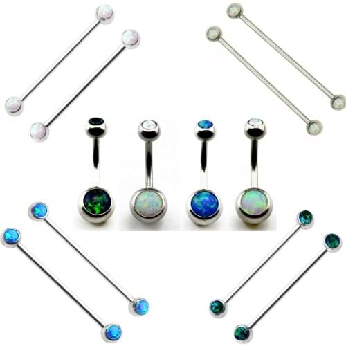 Showlove 1pc Opal Crustal Navel Belly Button Ring Ear Industrial Barbell Earrings Cartilage Piercing Gauge Body Jewelry