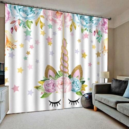 Unicorn 3D Printing Blackout Curtains Girls Baby Bedroom room Bay window Sunshade Gifts kitchen Living room Home Decorations