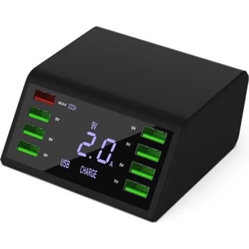 8-Port USB Mobile Phone Charger QC3.0 Wireless Charging Fast Charging LCD Large Screen LCD Display UK/US/AU/EU Plug Fast Charge