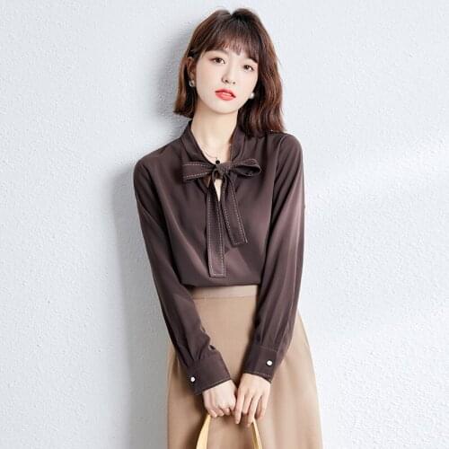 Women Shirts Bow 2021 Casual Long Sleeve Harajuku Tops Tees Korean Style Solid Loose OL Blouses Female Autumn Blusas 1088
