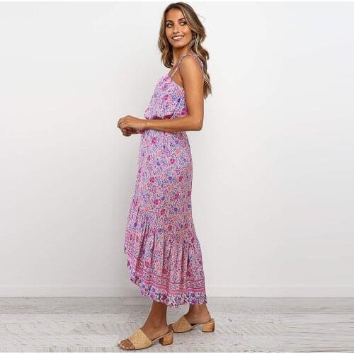 2020 Spring Summer Bohemian C Holiday Ladies Dress Strappy Floral Print Condole Belt Empire Cute Mid-Calf Girls Women Dresses