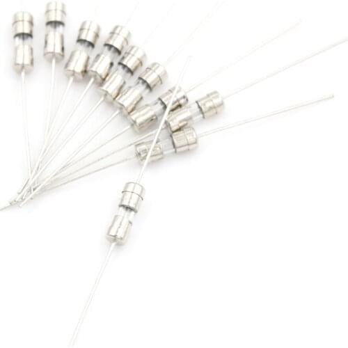 10Pcs/lot Glass fuse with lead wire 3.6*10mm 1A/1.5A/2A/3A/5A Axial Slow 250V Double iron cap Mix Set
