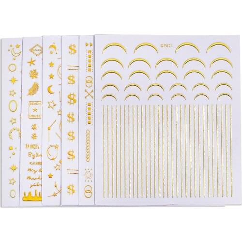 6Pcs/Pack Gold 3D Nail Sticker Lines Strip Geometric Heart Moon Self Adhesive Nail Art Transfer Stickers Decals Manicure NL51