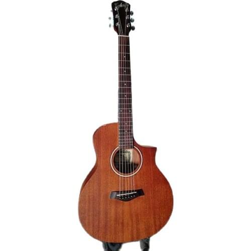 38 Inch Full Sapele Wood Acoustic Guitar Sharp Angle Design Folk Guitar 6 Strings Wood Guitar Matte Finish Brown & Natural Color