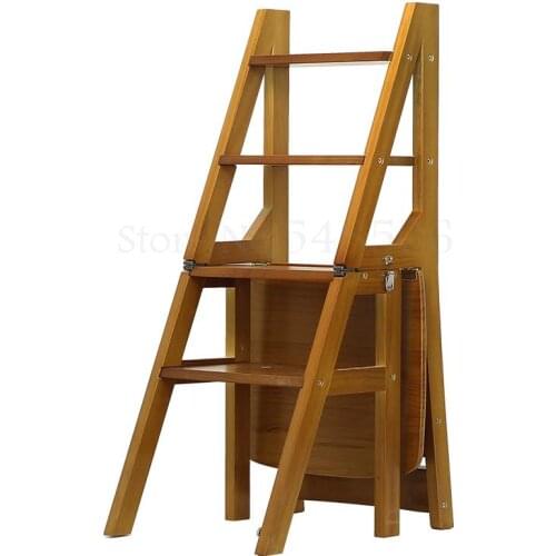 Solid Wood Ladder Chair Indoor Multifunctional Household Folding Thickened Four-step Ladder Rack Chair Chair Staircase Dual