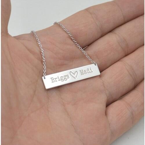 Long Bar Necklace Engraved Custom Any Name Necklace Personalized Stainless Steel Nameplate Word Letter Pendant Necklace Jewelry