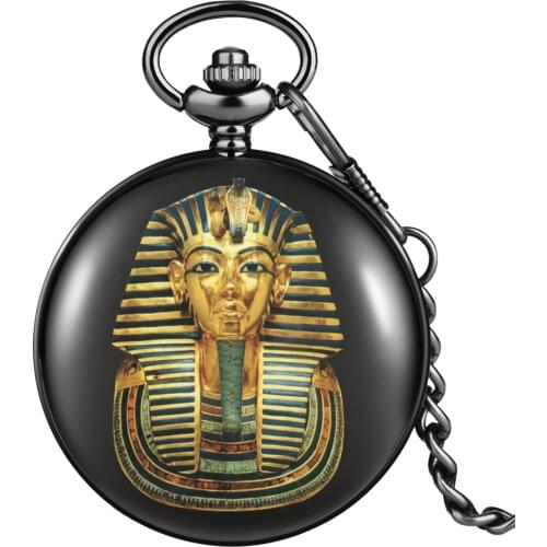 Egyptian Pharaoh Fine Pattern Men High End Black Smooth Pocket Watch Quartz Dial Durable Thick Chain Pendant The Best souvenir