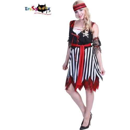 Eraspooky halloween costumes for women sexy female fantasia stripe dress Adult Pirate Costume Women Sweet Buccaneer Cosplay