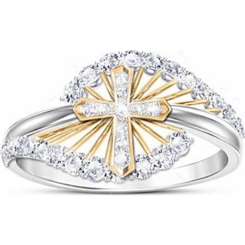 Europe And America Zircon Christian Jesus Cross Ring For Women Engagement Wedding Ring Fashion Party Jewelry Gift Accessories
