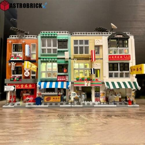 City Creator Hong Kong Street View Restaurant Building Blocks Architecture Noodle House Shop Bricks Figure Toy For Children Gift