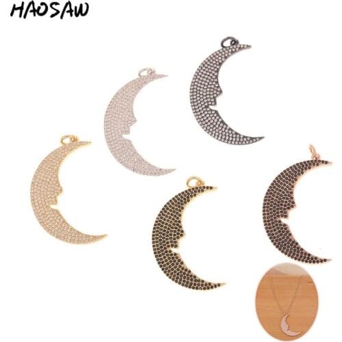 HAOSAW Choose Color/Micro Pave Charms/Smile Moon Pendant Necklace/Charm Necklace/Women Jewelry Making
