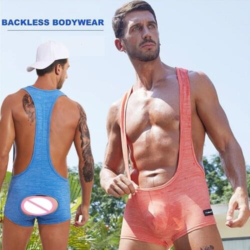 Jumpsuit Men Wrestling Shorts Singlet Men Sleeveless Undershirt Husband Wrestling Playsuit One Pieces Bodysuit Open Butt Fitness