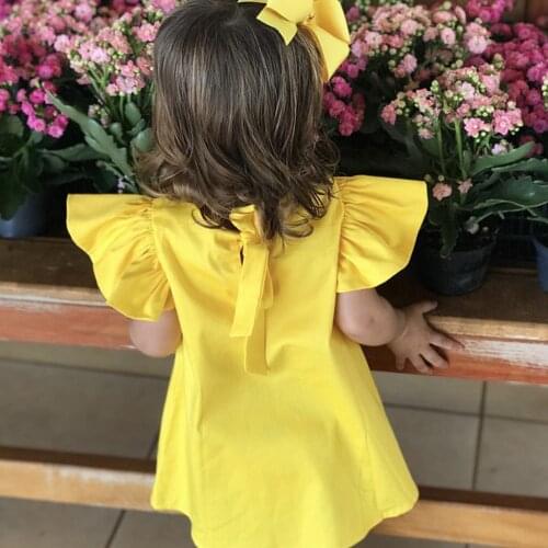 Summer Dress Infant Baby Girls Fly Sleeve Solid Bow Dress Clothes Dress Sundress Princess Dresses Baby Girl Outfit robe vestido