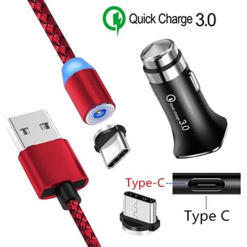 Magnetic Type C Cable OnePlus 5T 7 Pro QC 3.0 USB Fast Car charger For Samsung galaxy A40 A60 S8 S8 LG Stylo 4 5 G6 G7 ThinQ V40