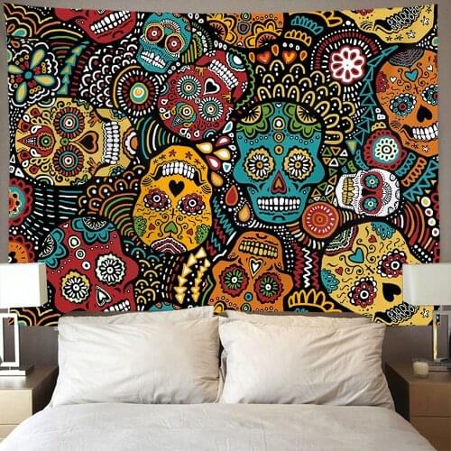 Mexican Sugar Skulls Wall Tapestry Hippie Art For Bedroom Living Room Dorm