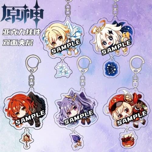 Game Cute Keychain Genshin Impact Paimon Jean Keqing Venti Xiao Diluc Acrylic Keyring Cartoon School Bag Pendant Cosplay