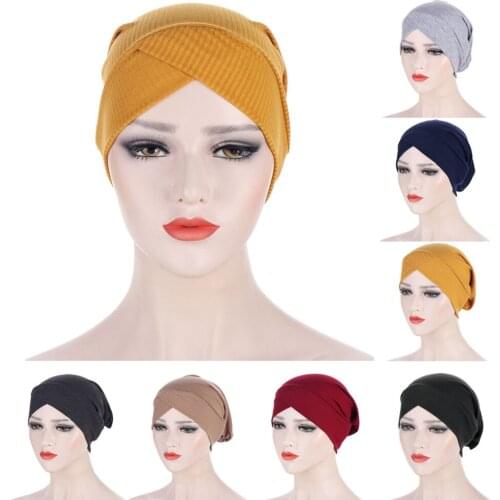 Muslim Women Inner Hijab Scarf Cross Baggy Underscarf Ninja Cap Hat Chemo Cancer Turban Benaie Hair Loss Cover Bonnet Head Wrap