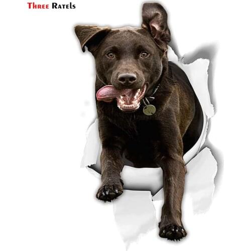 Three Rates FTC-1035 3d Dog Stickers Decal Excited Black Labrador For Wall Fridge Toilet Car