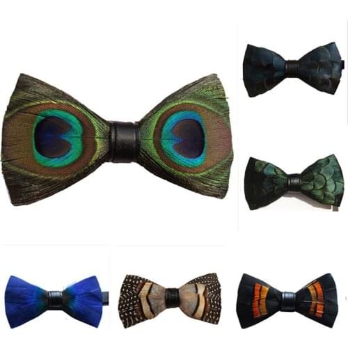 Novelty Natural Feather Bow Tie For Men Wedding Casual Necktie -MANY COLORS