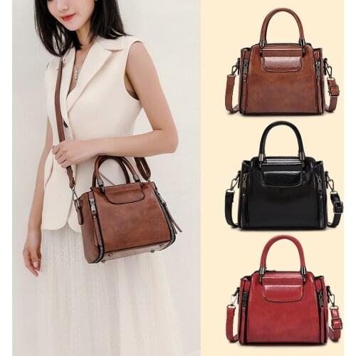 2020 Autumn New Womens Handbag Fashion Oil Wax Leather Bag Women Casual Korean High Capacity Shoulder Diagonal Bags for Woman