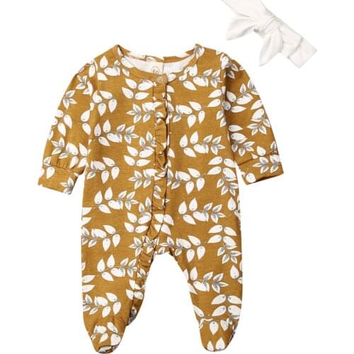 New 2Pcs Kid Baby Girl Long Sleeve Flower Romper Jumpsuit Outfit 0-6M