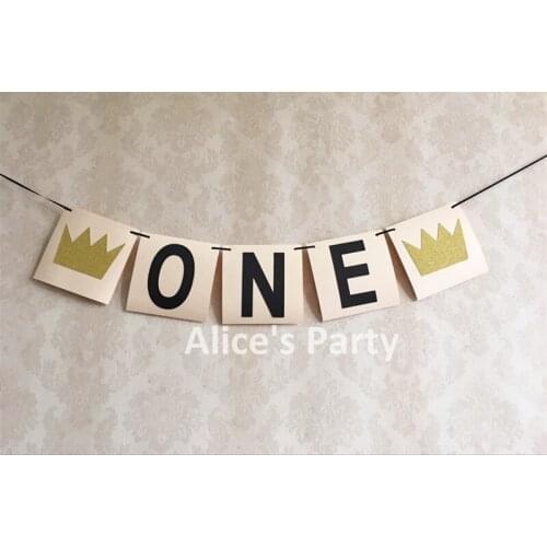 New Wild one theme Party Decoration Gold Imperial Crown ONE Banner High chair Bunting Baby First 1st Birthday Flag photo shoot