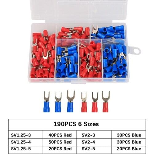 190Pcs Crimp Terminal Spade Fork Connector Wire Connector Insulated Cord Pin End Crimping Terminal Assorted kit