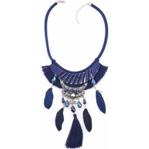 Boho Hand-woven Long Section Feather Bead Necklace Tassel Digital Crystal Dream catcher Necklace Sweater Chain For Women Jewelry