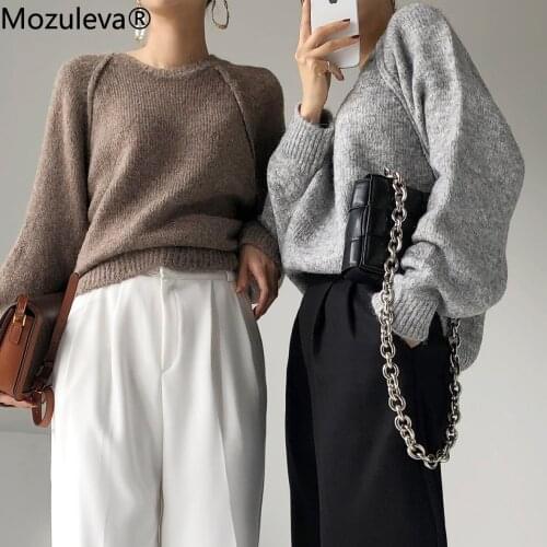 Mozuleva Autumn Korean Solid Knitted Thicken Pullover Loose Sweater Women Jumper Winter Soft Warm Long Sleeve Fluffy Knitwear