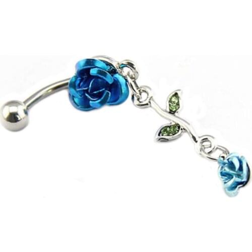Romantic 2-Rose Connected Dangling Belly Ring Fashion Navel Button Jewelry Gift fashion