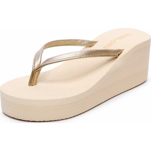 Womens Summer Sandals Slippers Wedge Heels High-Heeled Flip-Flops Platform Slippers Fashion Platform Beach Solid Color Shoes
