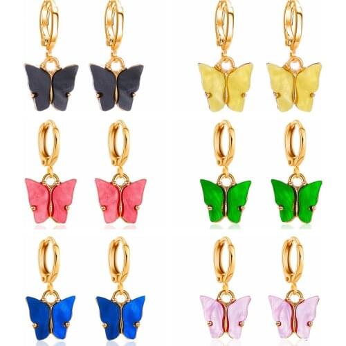 Butterfly Earrings Colorful Acrylic Butterfly Drop Earrings Womens Earrings Fashion Jewelry Gifts For Women Girls 6-12 Pairs