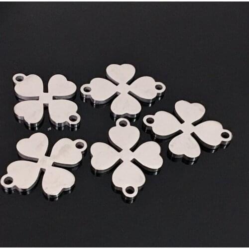 10pcs Clover Stainless Steel Charm Two Hole Stainless Steel Connect Charm for DIY Bracelet Necklace Making