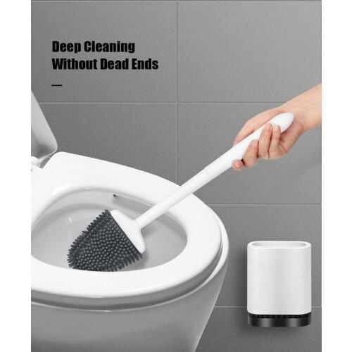 Silicone Toilet Brush with Toilet Brush Holder Creative Cleaning Brush Set Toilet Brush Holder Set Clean Tool Durable Bathroom